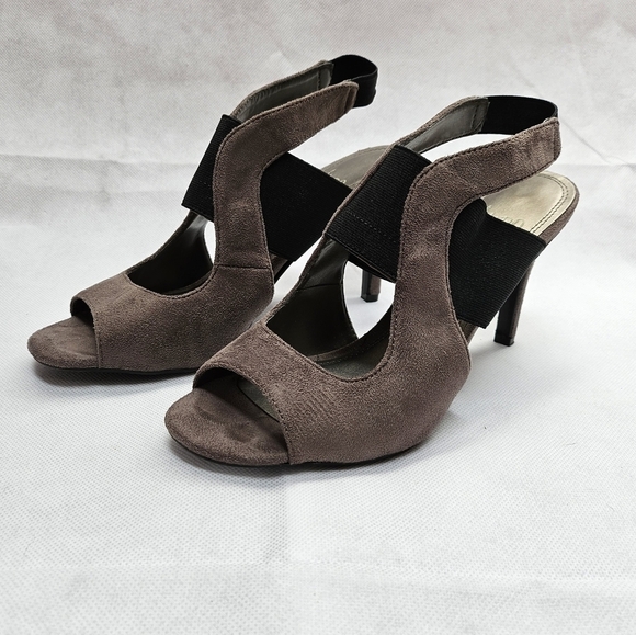 Impo Stretch Tanzie Grey Suede 3.5in Slingback Heels Size 8.5 - Picture 1 of 8